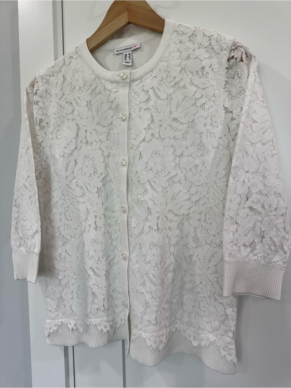 Isaac Mizrahi Live! Women’s White Floral Lace Button-Front Cardigan XS